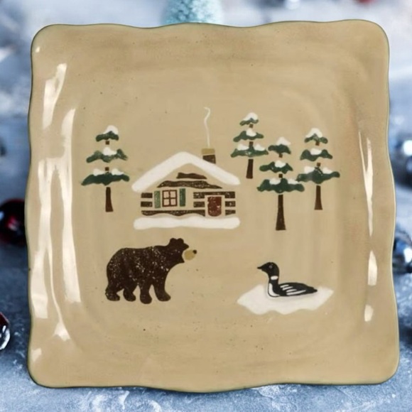 Vtg SONOMA life+style ‘Lodge’ Large Square 11" Serving Platter Winter Holiday - Picture 1 of 7